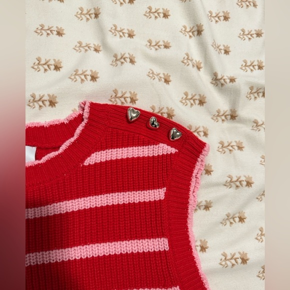 Kerri Rosenthal XOKR Red Pink Striped Sweater Vest Heart Smiley Face - Picture 4 of 7